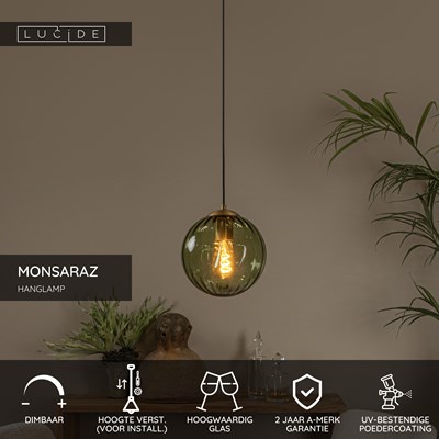 Lucide MONSARAZ - Hanglamp - Ø 25 cm - 1xE27 - Groen